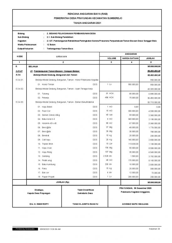 File Rab Rencana Anggaran Biaya Id 20661 Rab Bidang Pembangunan 2021