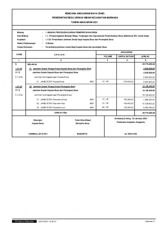 File Rab Rencana Anggaran Biaya Id Pdf Apbdes Final