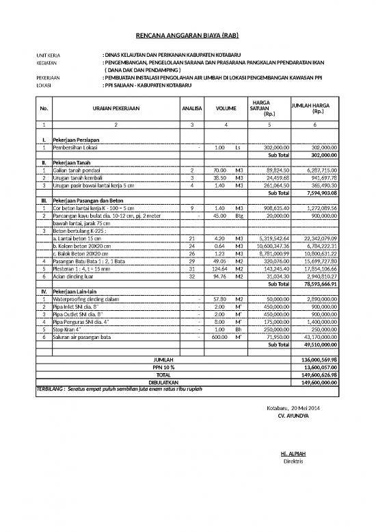 picture1_Excel Sheet Download 211 | Rab Pembuatan Instalasi Pengolahan Air Limbah Ipal