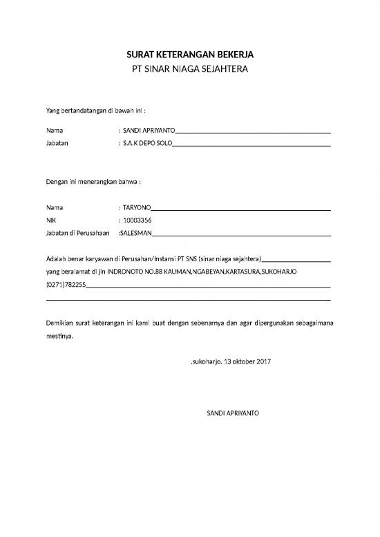 picture Contoh Format Surat Keterangan Kerja