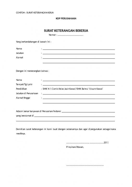 picture Contoh Surat Keterangan Bekerja