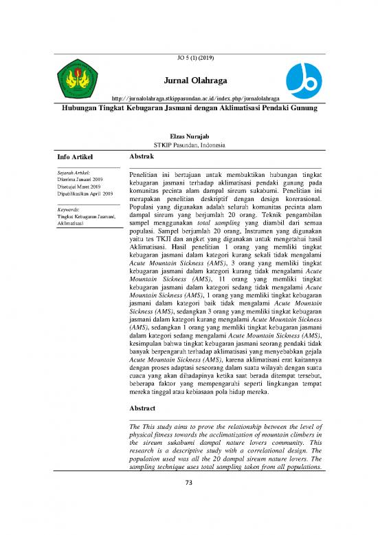 picture Penelitian Deskriptif 946 | Hubungan Tingkat Kebugaran Jasmani Dengan Aklimatisasi Pendaki Gunung