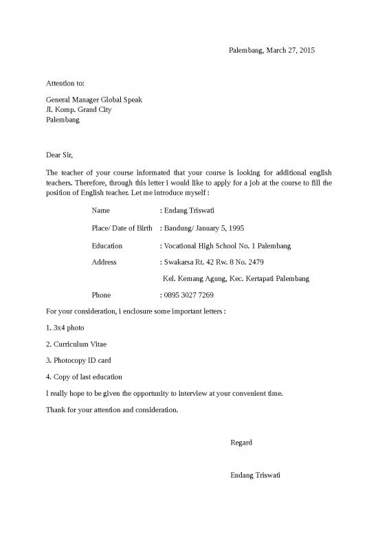 picture Contoh Cv Menarik Doc 1149 | Surat Lamaran Kerja Bahasa Inggris Additional English Teachers