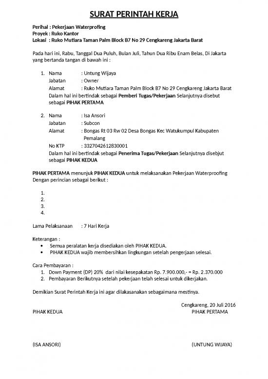 picture Surat Perintah Kerja Pekerjaan Waterprofing picture Surat Perintah Kerja Pekerjaan Waterprofing