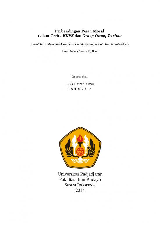 picture Makalah Sastra Anak Perbandingan Pesan Moral Dalam Cerita Kkpk Dan Orang - Orang Tercinta
