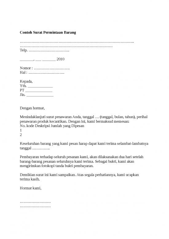 Contoh Surat Pesanan Barang