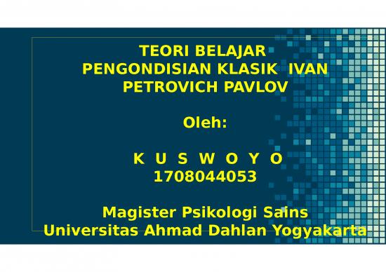 picture Penelitian Dasar 2352 | Power Point - Teori Belajar Pengondisian Klasik Ivan Petrovich Pavlov