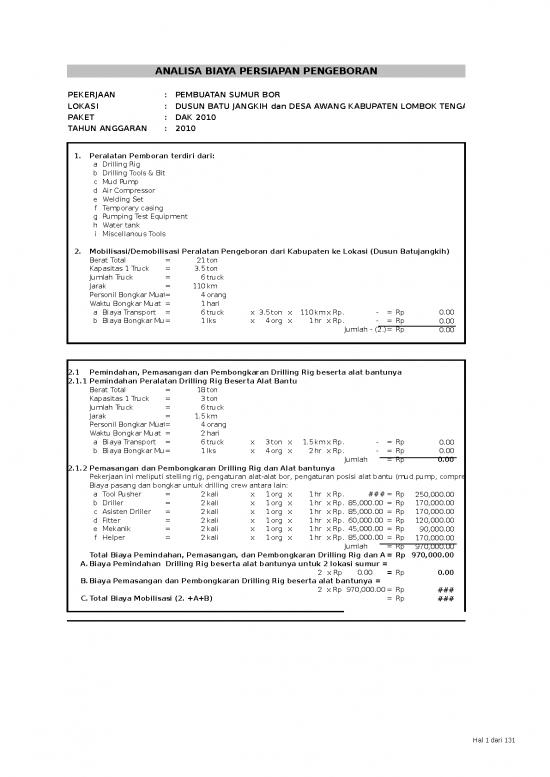 picture Contoh Rab - Rab Pembangunan Fasilitas Air Minum Barabali