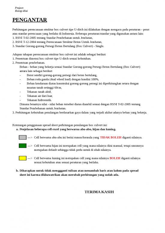 picture_Excel Sheet Download 3858 | Struktur Box Culvert Tipe U Ditch - Perhitungan Perencanaan