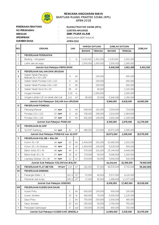 Download File XLSX - Rencana Anggaran Biaya 3895 - Contoh Rab Bangunan Bertingkat - Ruang Praktek Siswa