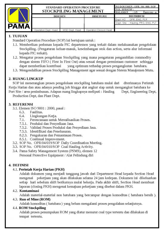 picture Kebijakan Ppt 4220 | Contoh Sop - Stockpiling Management Perusahaan Batubara