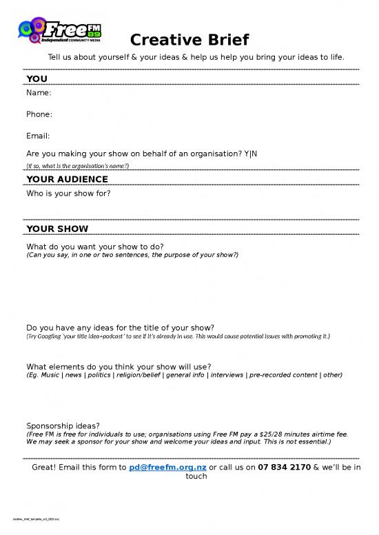 picture Creative Brief Template | Creative Brief Template Oct 2020