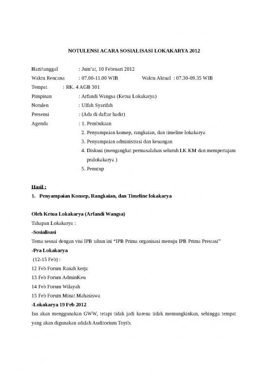 picture Timeline Spreadsheet 26139 | Notulensi Acara Sosialisasi Lokakarya 2012
