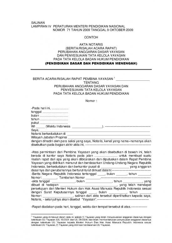 picture Anggaran Dasar Yayasan Id 25336 | Permendikbud Nomor 71 Tahun 2009 Tentang Mekanisme Pendirian Badan Hukum Pendidikan Lampiran Iv