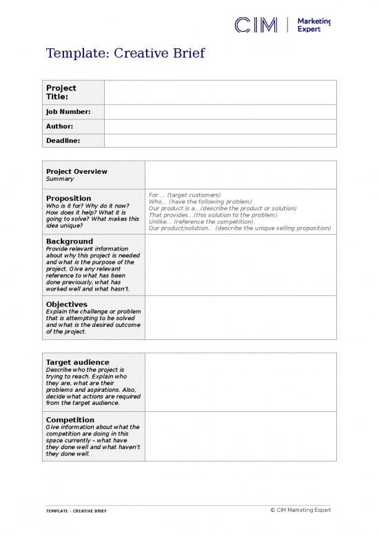 picture Creative Brief 25305 | Template Creative Brief