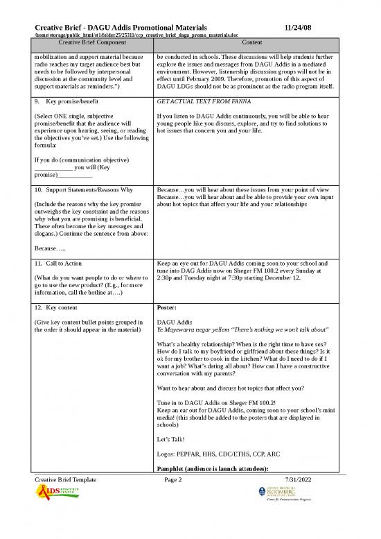 Creative Brief Template 25311 | Ccp Creative Brief Dagu Promo Materials