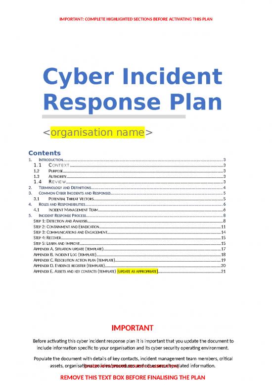 Cyber Incident Response Plan Template Doc