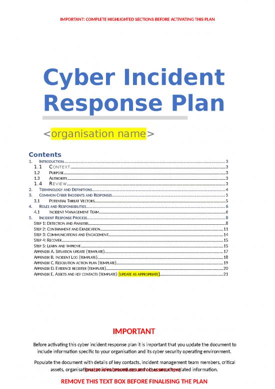 Vicgov Cyber Incident Response Plan Template 5089