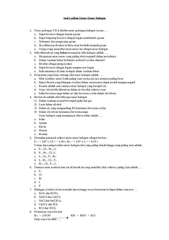 picture Sifat Unsur Halogen 26541 | Soal Latihan Unsur Halogen