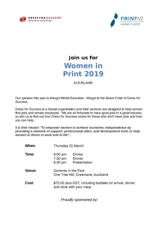 picture1_Dress For Success Id 26646 | Women In Print 2019 Invitation   Auckland