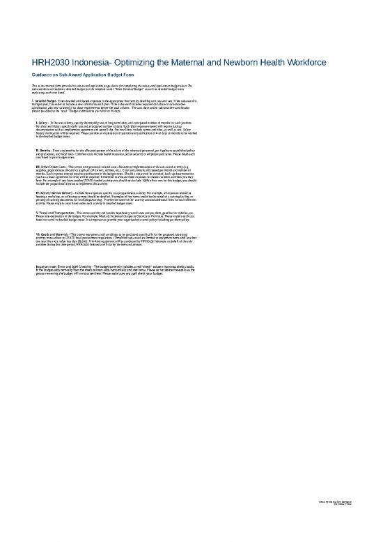 picture Excel Sheet Download 30777 | Annex B  Detailed Budget Rfa N Hrh2030 Indonesia Mnh 001