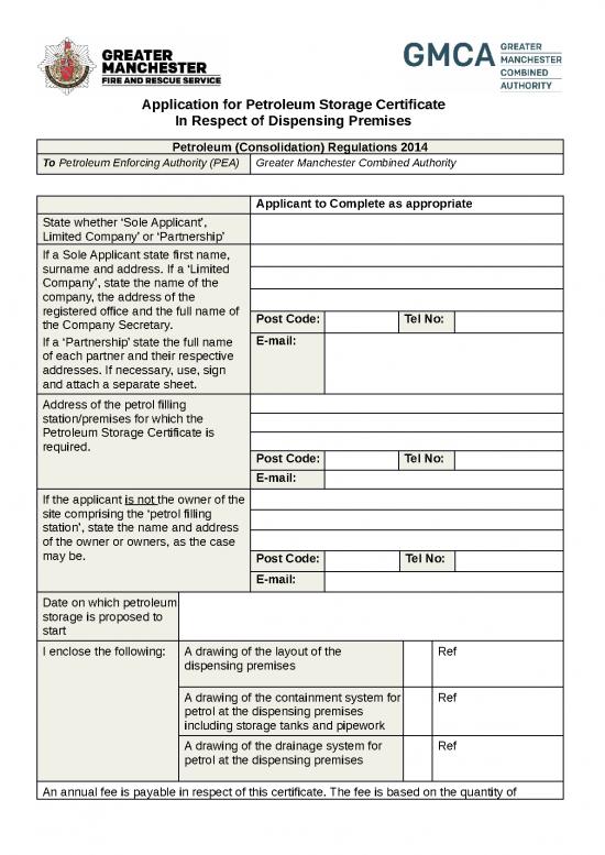 Certificate Word Format 30242 Application For Petroleum Storage