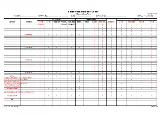 picture Excel Sheet Download 30785 | Balance Sheet   Earthwork