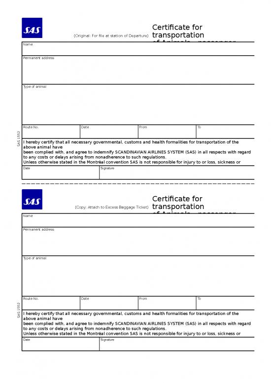 Certificate Word Format 30273 Certificate Transportation Animals En