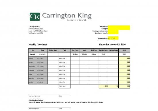 picture Weekly Timesheet Template Excel Free Download 31014 | Ck Weekly Timesheet