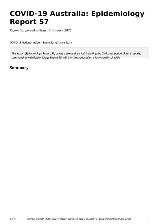 picture Report Template Doc 30063 | Covid 19 Australia Epidemiology Report 57 Reporting Period Ending 16 January 2022