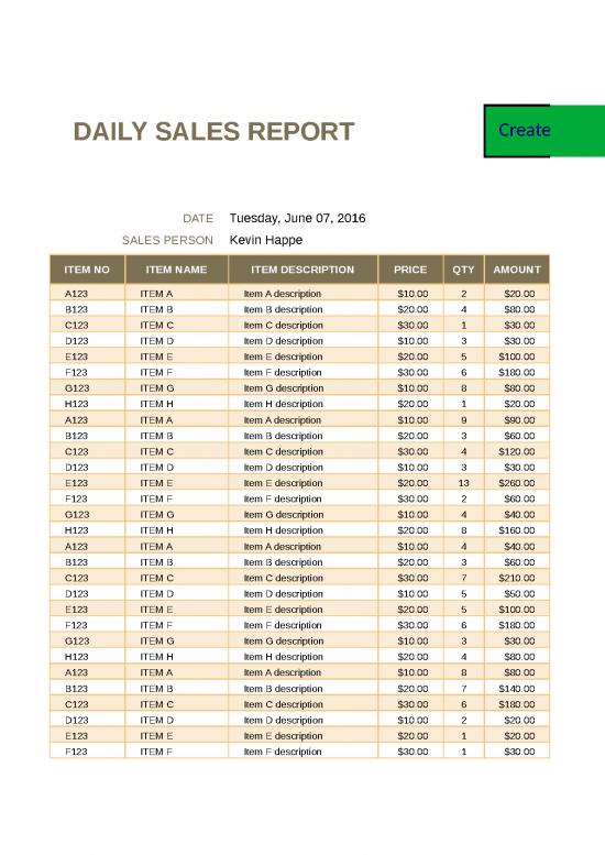 Excel Sheet Download 31243 | Daily Sales Report Template