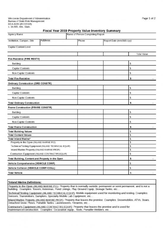 picture Inventory Excel Format Free Download 31563 | Doa 6084 Property Value Inventory Summary