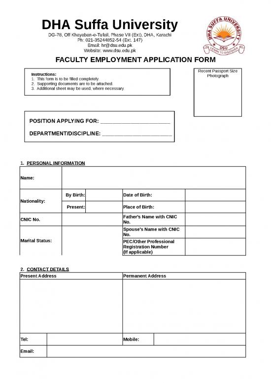 Dsu Faculty Application Form