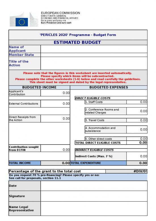 picture Excel Sheet Download 30810 | Estimated Budget Of The Action