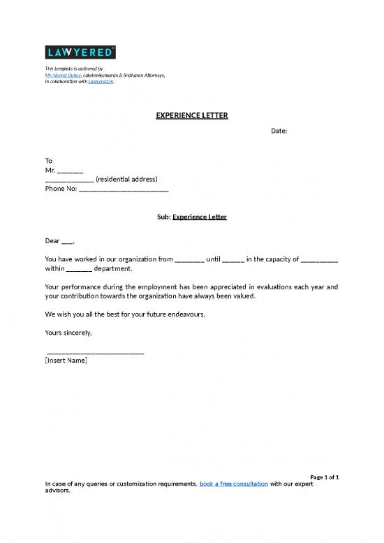 Experience Letter Format Doc Free Download 31434 Experience Letter