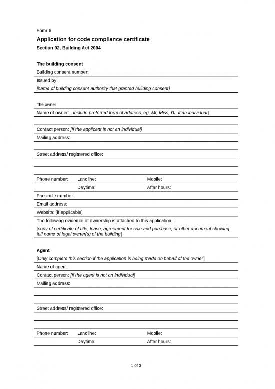 picture Certificate Word Format 30173 | Form 6 Code Compliance Certificate Application