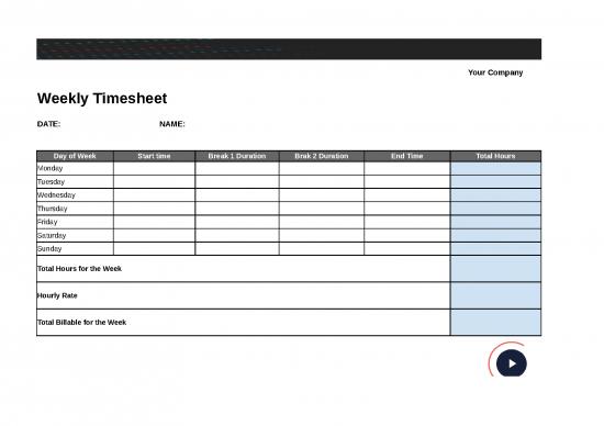 Weekly Timesheet Template Excel Free Download 30955 | Free Excel Weekly ...