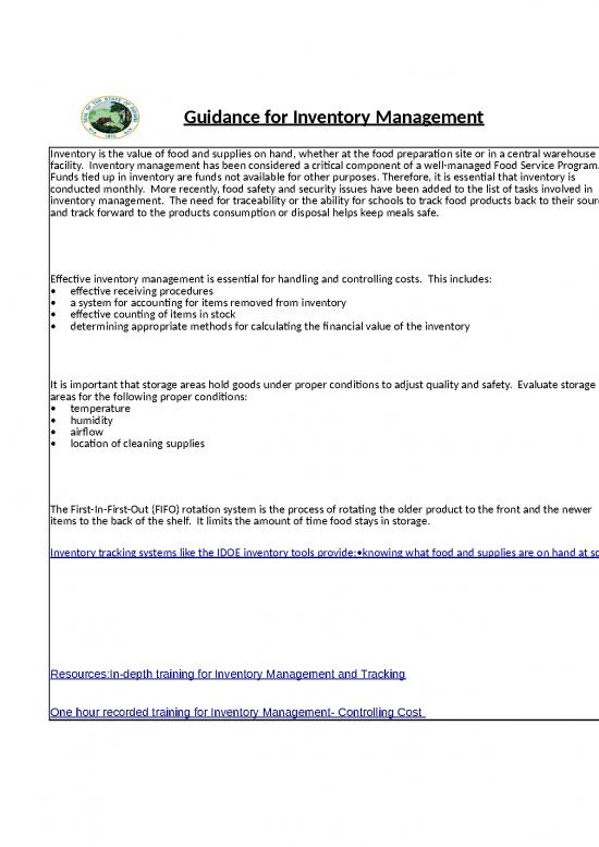 picture Excel Sheet Download 31121 | Inventory Management Guidance For A Single Site Sponsor Diverting Usda Foods