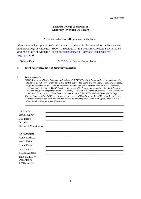 picture Spread Sheet Blank 29681 | Office Of Technology Development Invention Disclosure Form