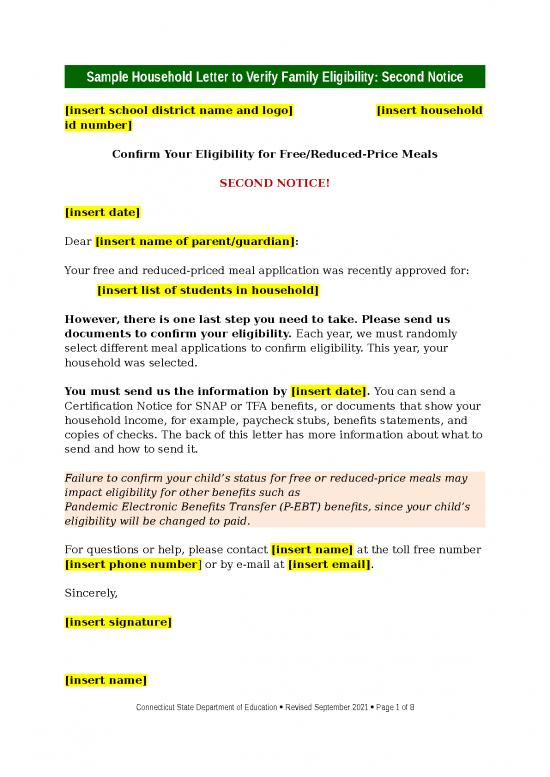 picture_Certification Format Word 29121 | Sample Household Letter Verify Family Eligibility Second Notice