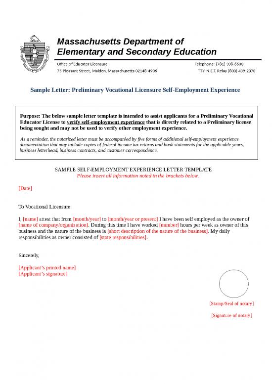 picture Experience Letter Format Doc Free Download 31386 | Self Emp Notarized Letter