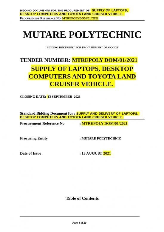 picture_Table Of Contents Template Word Free Download 29716 | Standard Bidding Document For Laptops  Desktop Computers And Toyota Land Cruiser