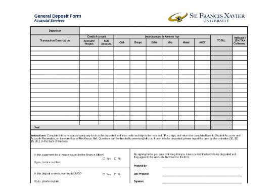 picture Account Template Excel Free Download 31172 | Stfx General Deposit Form