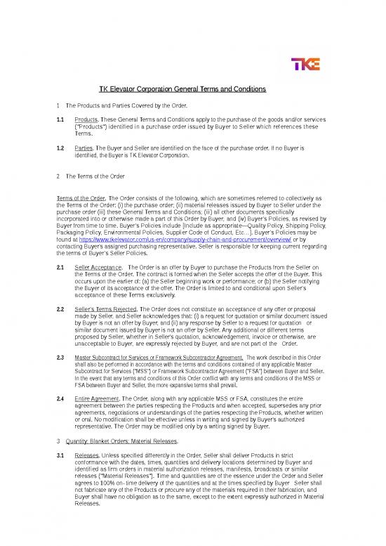 Tk Elevator Corp General Po Terms And Conditions For Field 4 27 2021