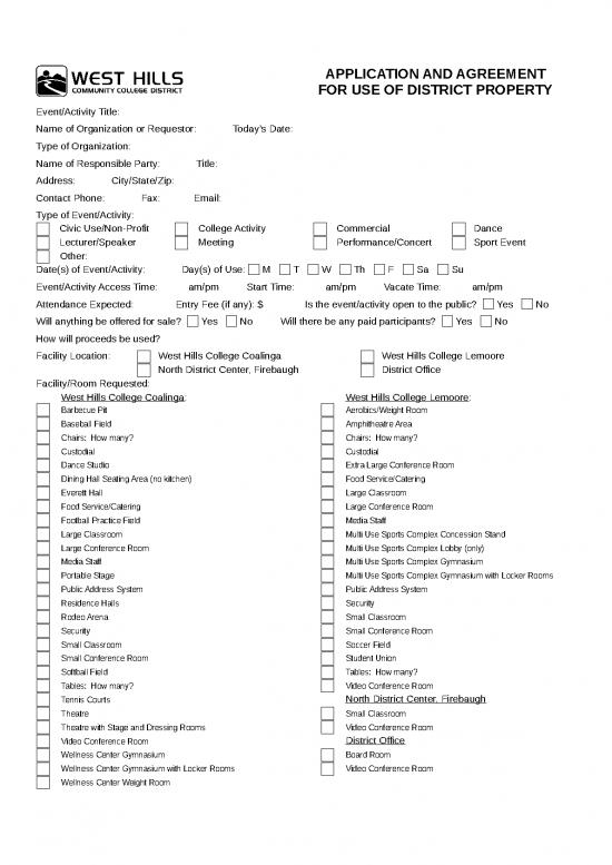 picture Agreement Sample 30049 | Whccd Facilities Use