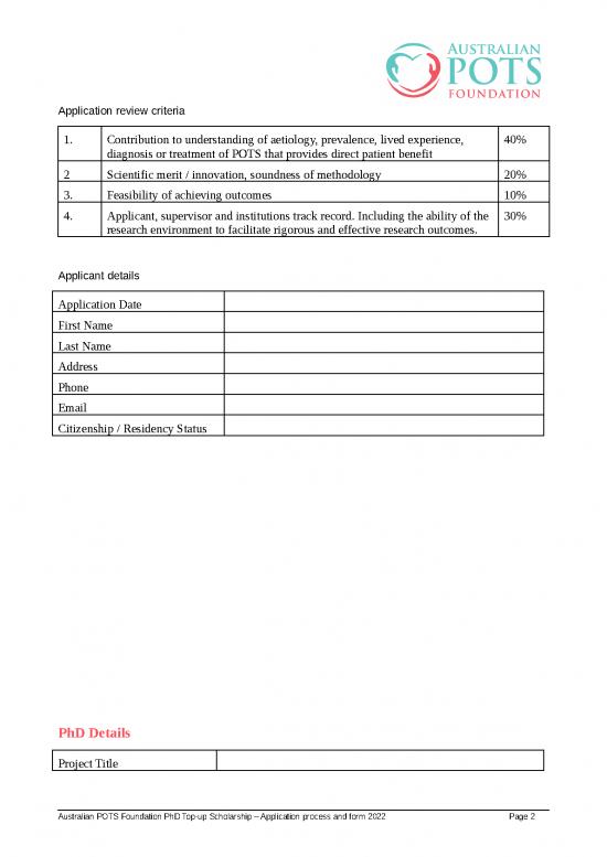 Pots Foundation Phd Top Up Scholarship Application Form 2022 Final