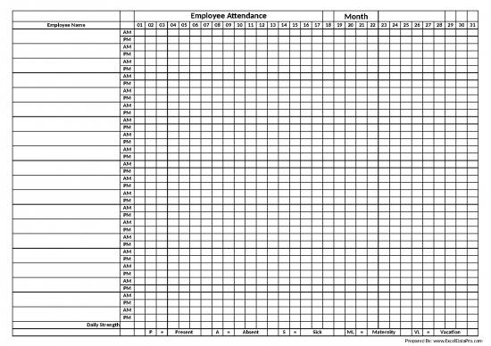 Excel Sheet Download 30790 | Printable Employee Attendance Sheet