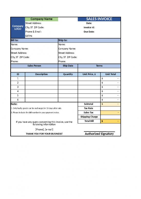 Format Of Sales Invoice In Excel 31504 | Tally Sales Invoice Template