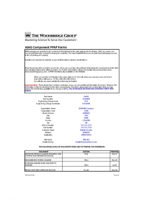Excel Sample Sheet 33144 | Aiag Ppap Forms June 2013