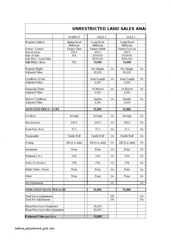 picture Excel Sample Sheet 33647 | Before Adjustment Grid